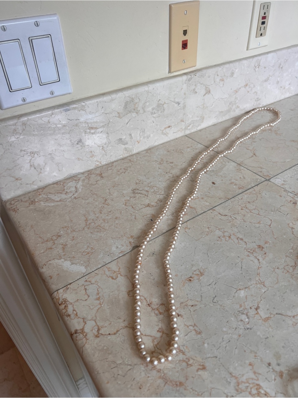 Vintage Classic Long Pearl Necklace - White Pearls